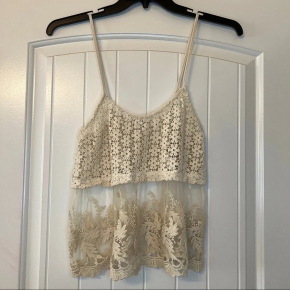Just Me crochet and lace knit mesh tank/cami top, sz S - Picture 5 of 9